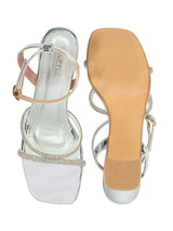Silver Patent Leather Diamant�� Embellished Block Heel Sandals (TC-MD110-SIL)