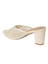 Cream Net Embellished Open Toe Slip-On Block Heel Sandals (TC-MD111-CRM)