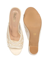 Cream Net Embellished Open Toe Slip-On Block Heel Sandals (TC-MD111-CRM)
