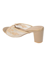 Nude Net Embellished Open Toe Slip-On Block Heel Sandals (TC-MD111-NUD)