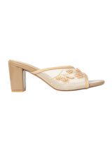 Nude Net Embellished Open Toe Slip-On Block Heel Sandals (TC-MD111-NUD)