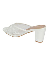 White Net Embellished Open Toe Slip-On Block Heel Sandals (TC-MD111-WHT)