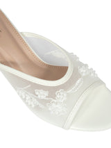 White Net Embellished Open Toe Slip-On Block Heel Sandals (TC-MD111-WHT)