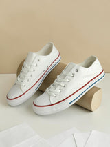 White Canvas Top Design And Durable Sole Lace Up Sneakers For Men (TC-MENCAN1-WHT)