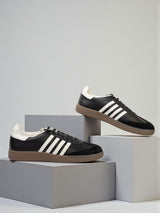 Black White Leather Low Ankle Stylish Sneakers For Men (TC-MENSAM1-BLKWHT)