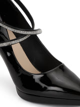 Black Diamante Detail Ankle Strap Pointed Toe Stiletto Court Heel (TC-ML059-BLK)