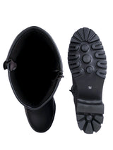 Black Genuine Leather Chunky Block Heel Round Toe Mid-Calf Harness Boot (TC-MONDO8662-BLK)