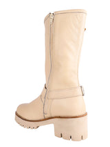 Cream Genuine Leather Chunky Block Heel Round Toe Mid-Calf Harness Boot (TC-MONDO8662-CRM)