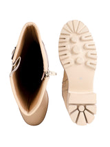 Cream Genuine Leather Chunky Block Heel Round Toe Mid-Calf Harness Boot (TC-MONDO8662-CRM)