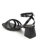Black PU Stylish Buckle Block Sandals (TC-NK-001-BLKMET)