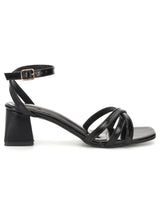 Black PU Stylish Buckle Block Sandals (TC-NK-001-BLKMET)
