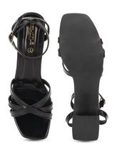 Black PU Stylish Buckle Block Sandals (TC-NK-001-BLKMET)