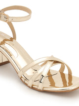Pale Gold PU Stylish Buckle Block Sandals (TC-NK-001-PGLD)