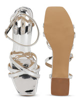 Silver PU Stylish Buckle Block Sandals (TC-NK-001-SIL)