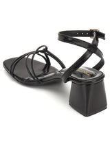 Black PU Stylish Buckle Block Sandals (TC-NK-002-BLKMET)