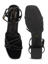 Black PU Stylish Buckle Block Sandals (TC-NK-002-BLKMET)