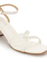 White PU Stylish Buckle Block Sandals (TC-NK-002-WHT)
