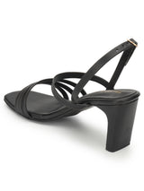 Black PU Stylish Buckle Block Sandals (TC-NK-003-BLK)