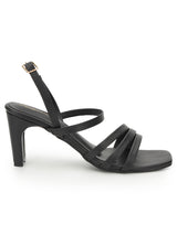 Black PU Stylish Buckle Block Sandals (TC-NK-003-BLK)