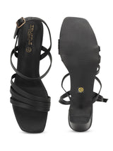 Black PU Stylish Buckle Block Sandals (TC-NK-003-BLK)