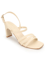 Cream PU Stylish Buckle Block Sandals (TC-NK-003-CRM)