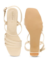 Cream PU Stylish Buckle Block Sandals (TC-NK-003-CRM)