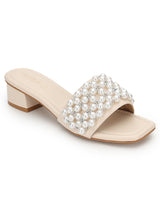 Cream PU Stylish Slip-On Block Mules (TC-NK-004-CRM)