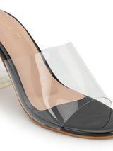 Black Perspex Stylish Slip-On Block Mules (TC-NK-006-BLK)