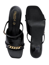 Black Synthetic Leather Embellished Stiletto Heel Sandals (TC-NK-017-BLK)