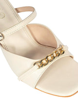 Cream Synthetic Leather Embellished Stiletto Heel Sandals (TC-NK-017-CRM)