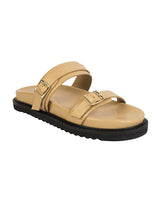 Beige Synthetic Leather Double Strap Buckle Slip-On Flats (TC-OS-0309-BEIG)
