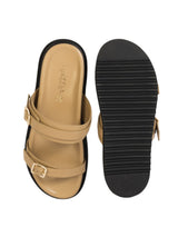 Beige Synthetic Leather Double Strap Buckle Slip-On Flats (TC-OS-0309-BEIG)