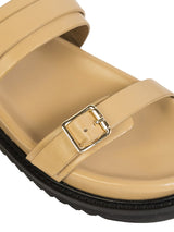 Beige Synthetic Leather Double Strap Buckle Slip-On Flats (TC-OS-0309-BEIG)