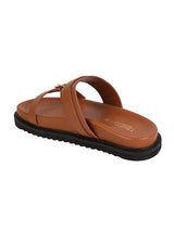 Tan Synthetic Leather Double Strap Buckle Slip-On Flats (TC-OS-0309-TAN)