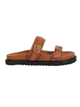 Tan Synthetic Leather Double Strap Buckle Slip-On Flats (TC-OS-0309-TAN)