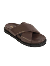 Brown Synthetic Leather Crisscross Strap Slip-On Flats (TC-OS-0310-BRO)
