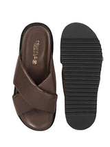 Brown Synthetic Leather Crisscross Strap Slip-On Flats (TC-OS-0310-BRO)