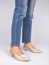 Cream Synthetic Leather Backstrap Pointed Toe Kitten Pumps (TC-OS-0311-CRM)