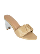 Beige Synthetic Leather Ruched Strap Open Toe Transparent Block Heel Sandals (TC-OS-0312-BEIG)