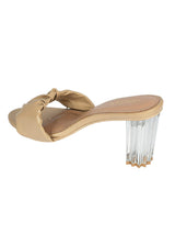 Beige Synthetic Leather Ruched Strap Open Toe Transparent Block Heel Sandals (TC-OS-0312-BEIG)