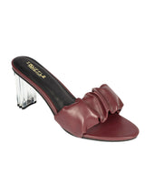 Burgundy Synthetic Leather Ruched Strap Open Toe Transparent Block Heel Sandals (TC-OS-0312-BUR)