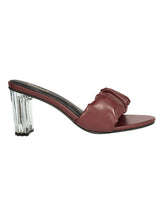 Burgundy Synthetic Leather Ruched Strap Open Toe Transparent Block Heel Sandals (TC-OS-0312-BUR)