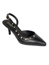 Black Synthetic Leather Embellished Studded Stiletto Pumps (TC-OS-0313-BLK)