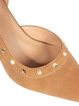 Camel Synthetic Leather Embellished Studded Stiletto Pumps (TC-OS-0313-CML)