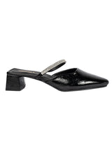 Black Synthetic Leather Pointed Toe Embellished Block Mules (TC-OS-0314-BLK)