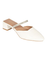 Cream Synthetic Leather Pointed Toe Embellished Block Mules (TC-OS-0314-CRM)