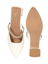 Cream Synthetic Leather Pointed Toe Embellished Block Mules (TC-OS-0314-CRM)