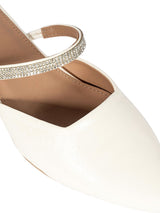 Cream Synthetic Leather Pointed Toe Embellished Block Mules (TC-OS-0314-CRM)