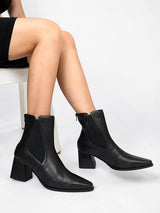 Black Synthetic Leather Chelsea Solid Block Heel Ankle Boots (TC-OS-0318-BLK)