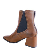 Brown Synthetic Leather Chelsea Solid Block Heel Ankle Boots (TC-OS-0318-BRO)